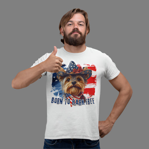 born to bark free yorkie patriotic t-shirt, 4th of july, independance day dog lover t-shirt