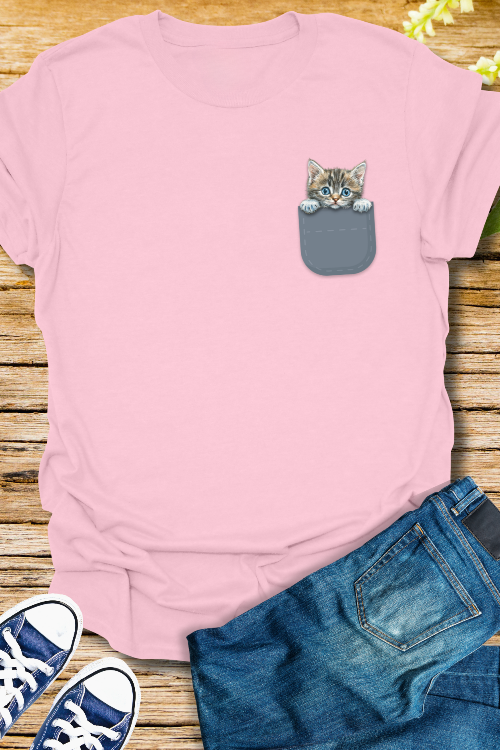 peek a boo kitten pocket tee light pink