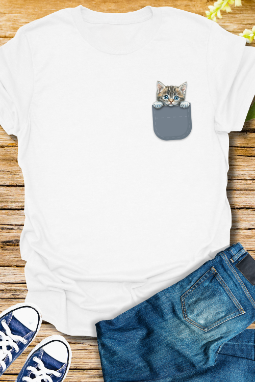 peek a boo kitten pocket tee white