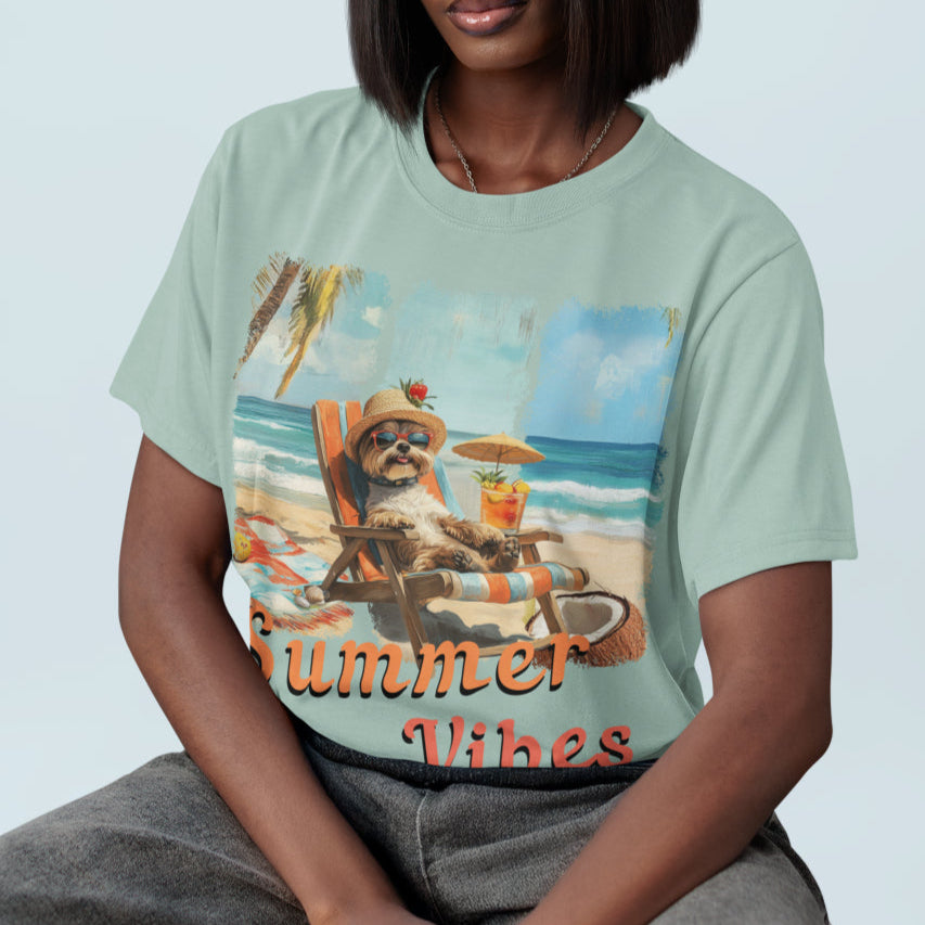Summer Vibes – Chill Mode yorkie T-Shirt, brush strokes 3d design