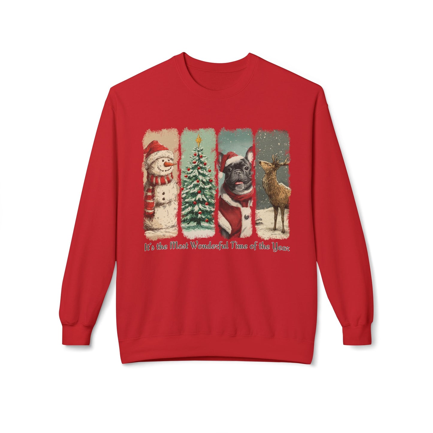 Frenchie (dark) Santa – Vintage Brush Stroke Christmas Sweater