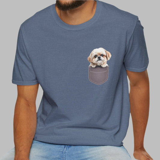 Unisex Soft-Style Maltese Puppy Pocket T-Shirt