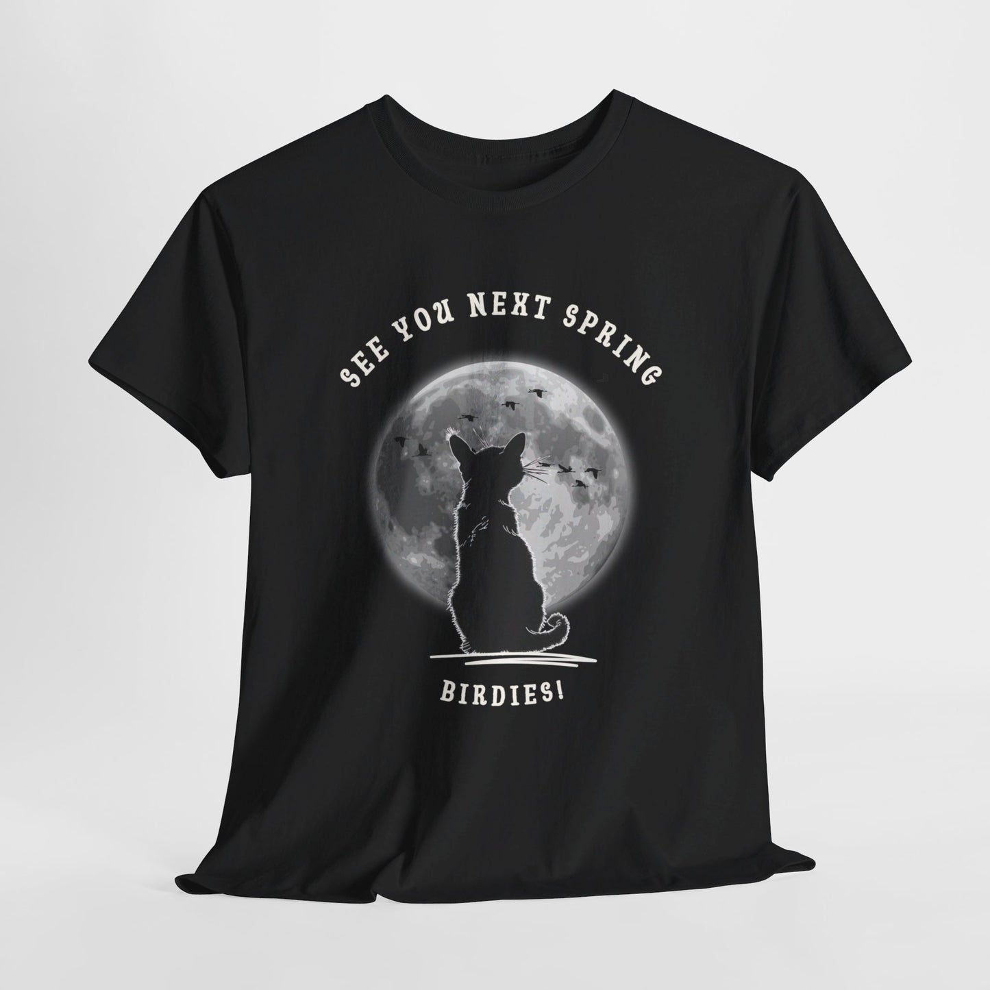 "Cat, Moon, Birds" Unisex Cotton Tee