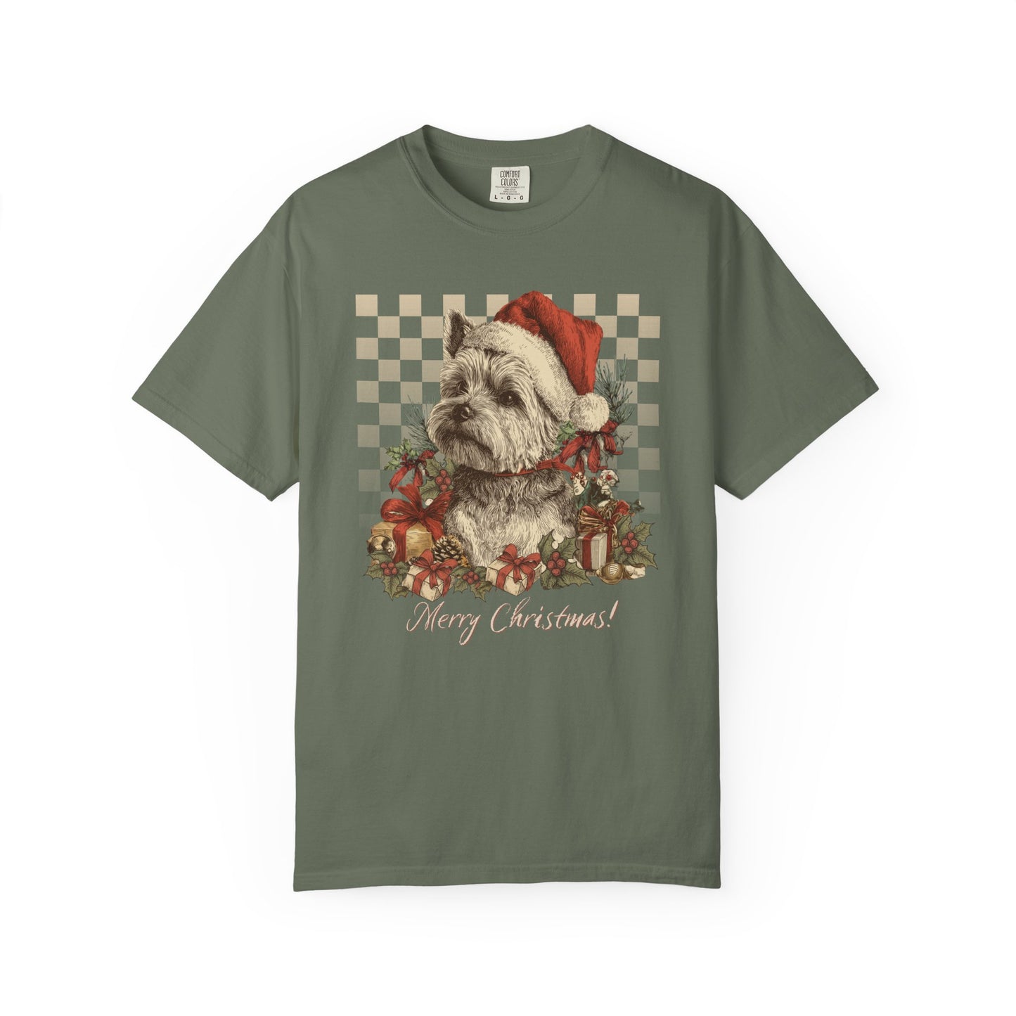 Yorkie Vintage Checkered Christmas Tee