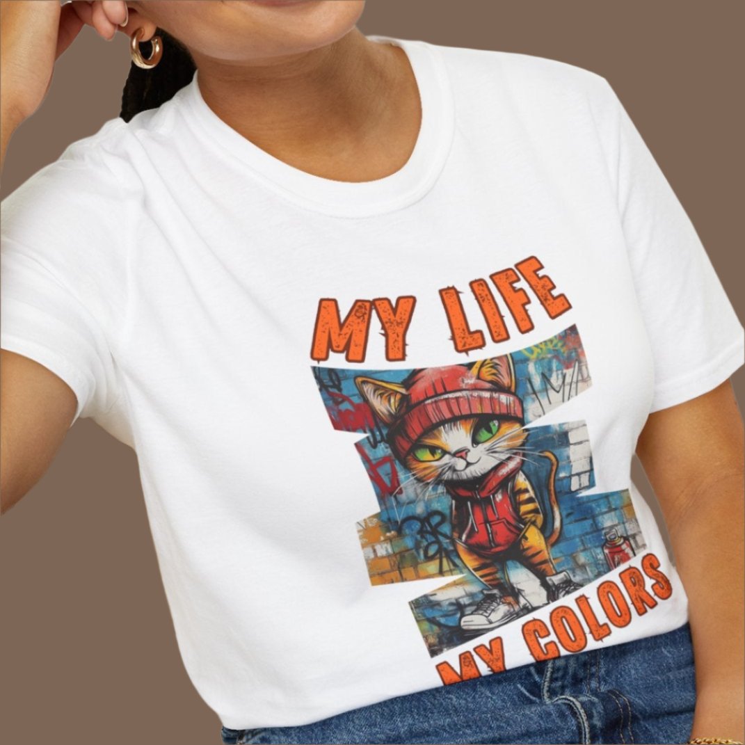 Graffiti Cat: My Life,My Colors - Unisex Softstyle T-Shirt