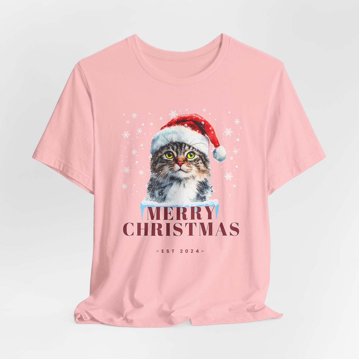 Cat in A Christmas Hat Unisex Holiday Jersey T-Shirt