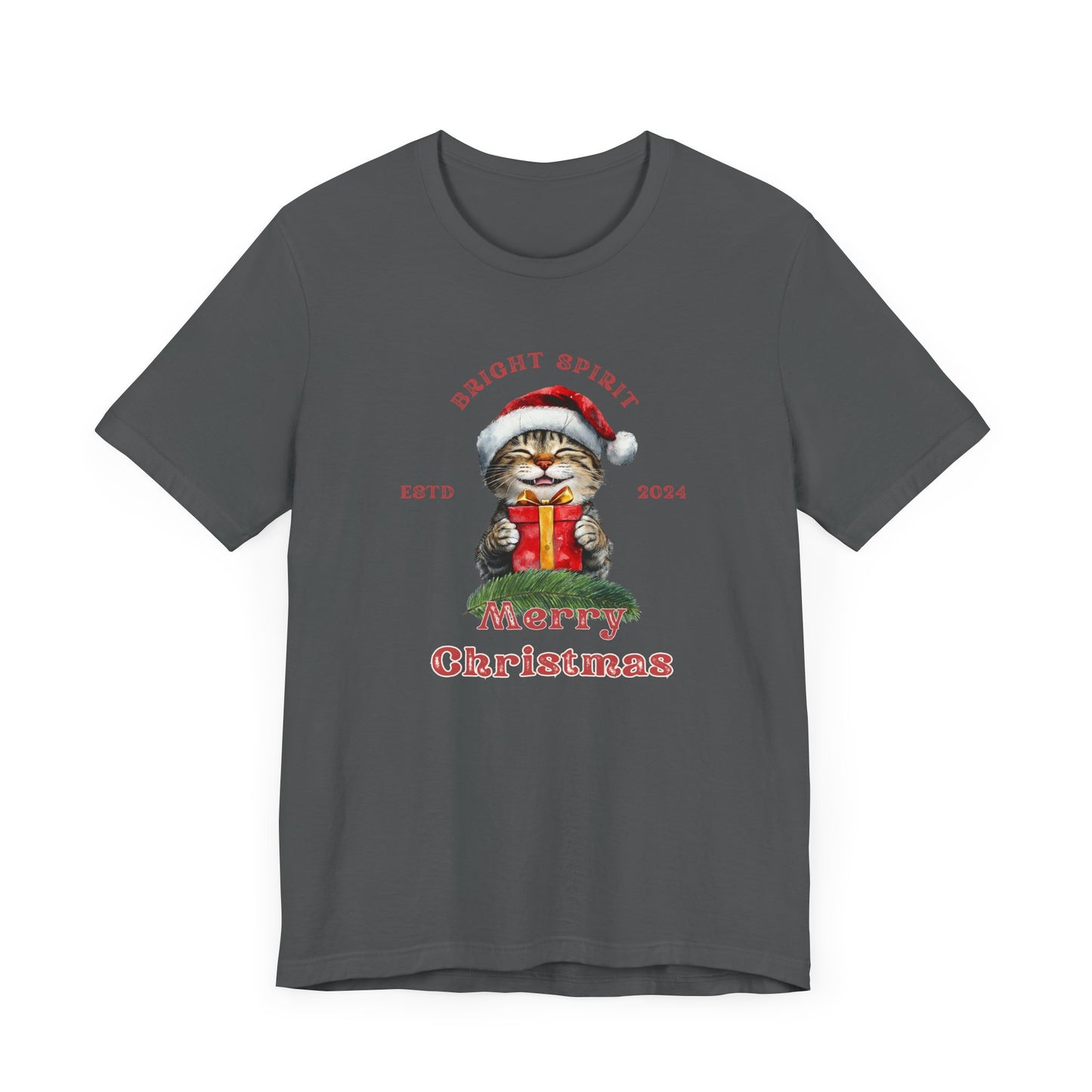 Happy Smiling Christmas Cat Unisex Holiday Jersey T-Shirt