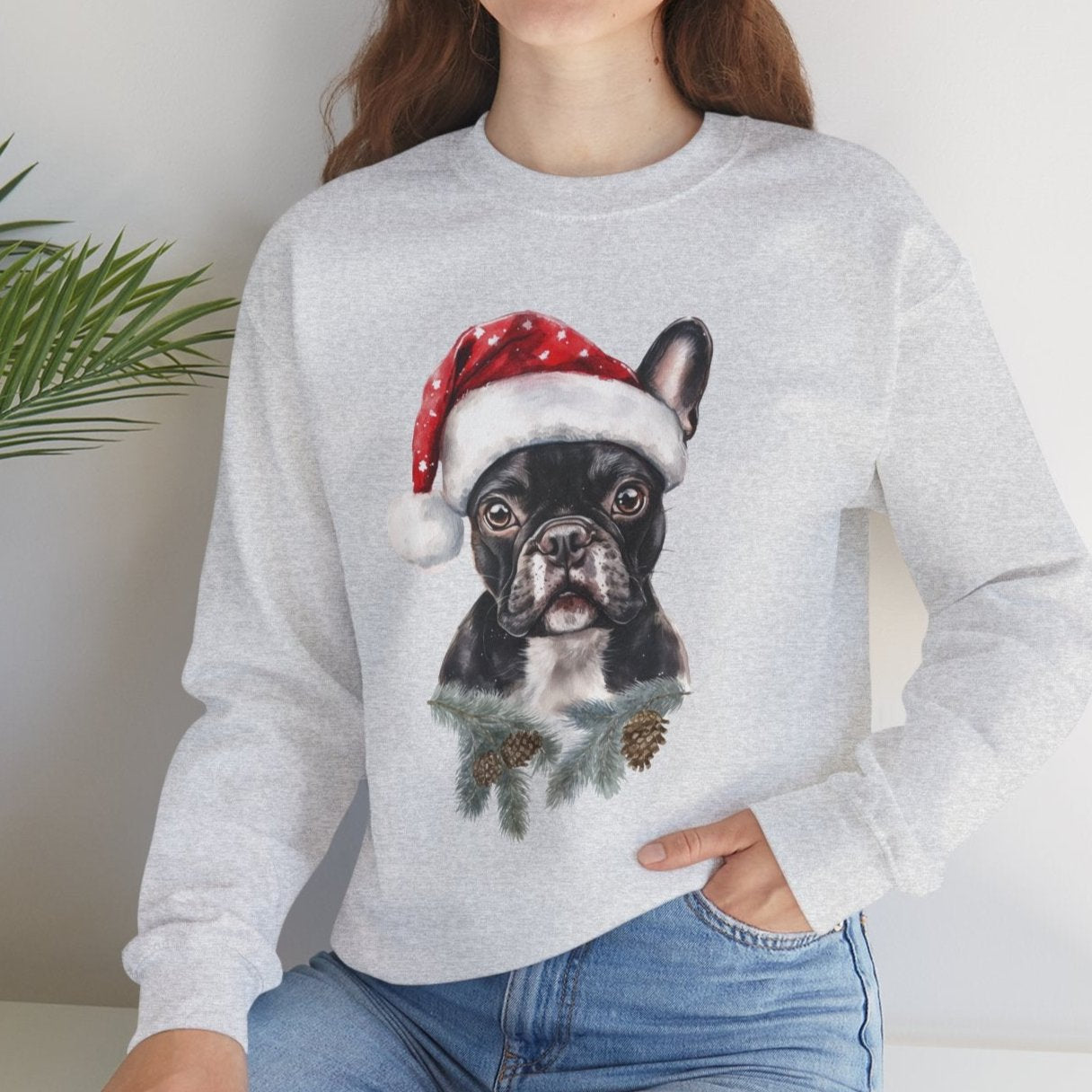 Festive Frenchie Bulldog Santa Long-Sleeve Sweater