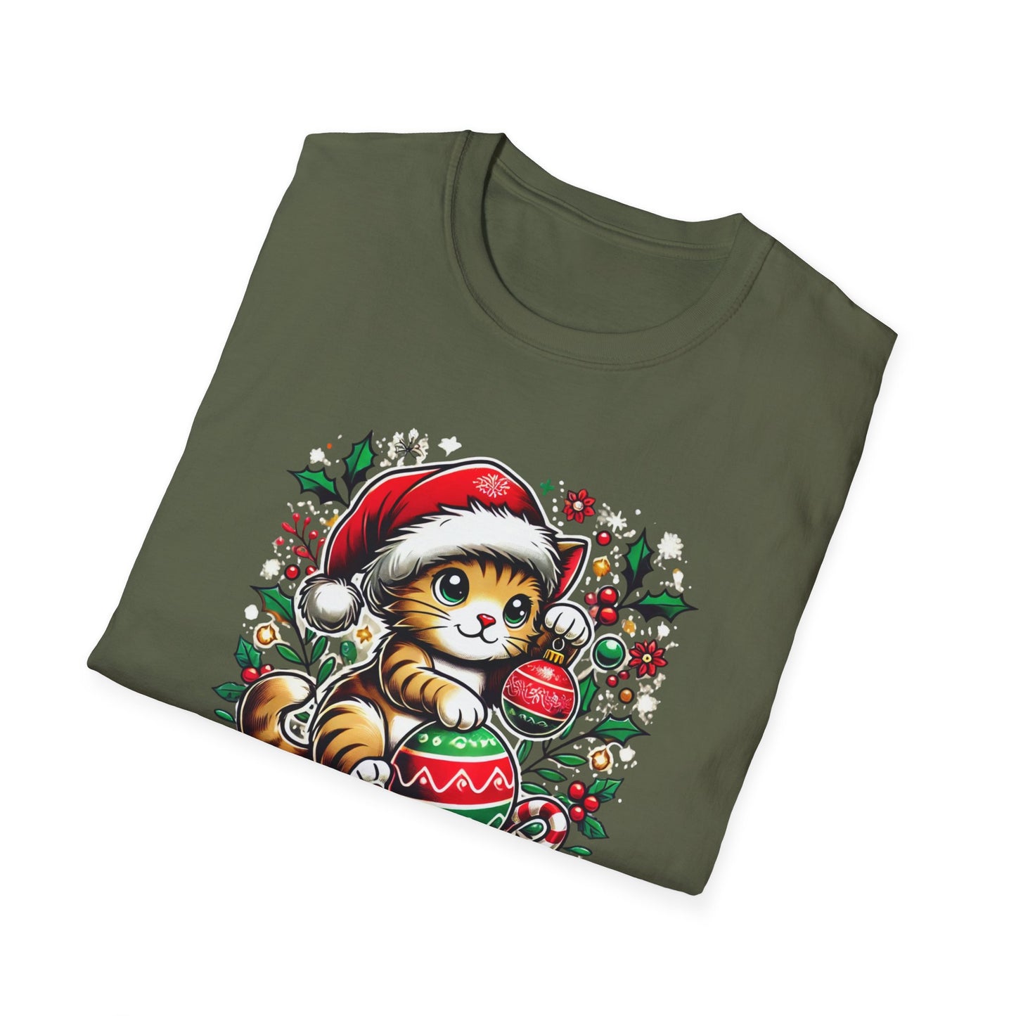 Playful Cat Christmas Tree Unisex Softstyle T-Shirt