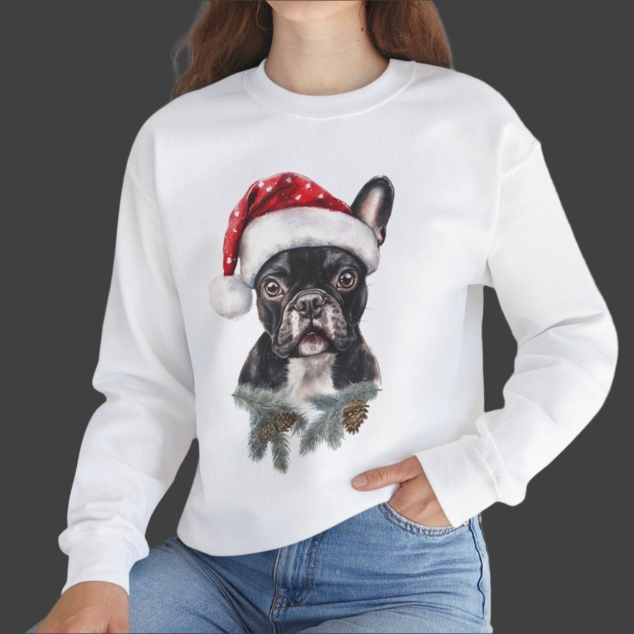 Festive Frenchie Bulldog Santa Long-Sleeve Sweater