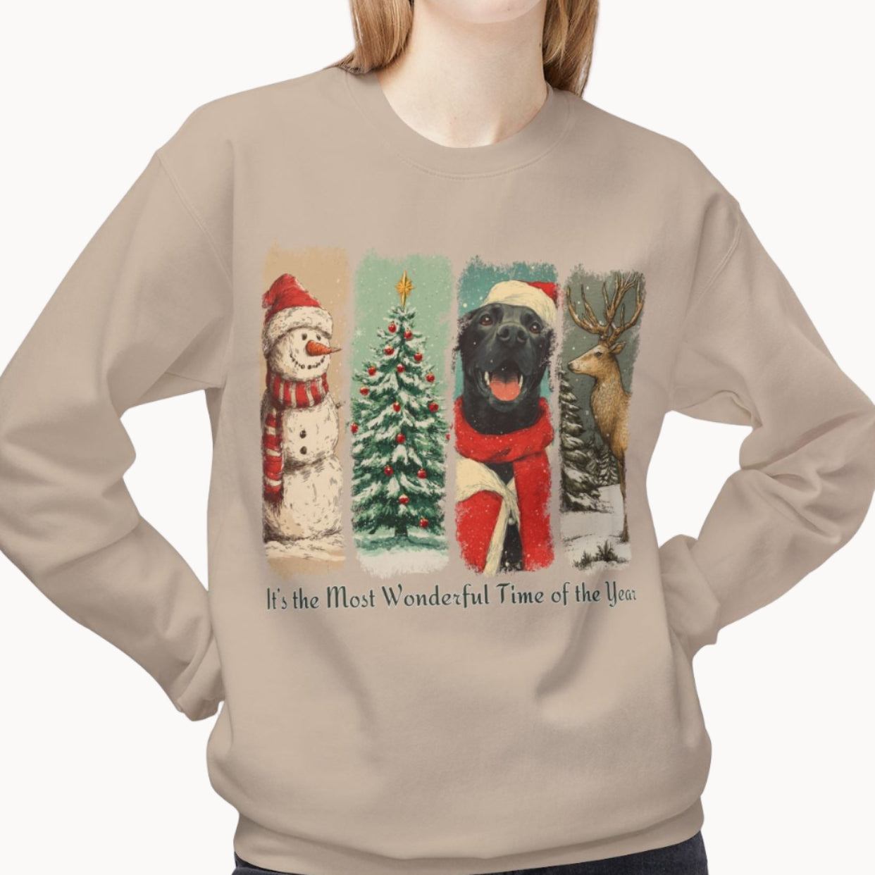 Black Labrador Santa – Vintage Brush Stroke Christmas Sweater