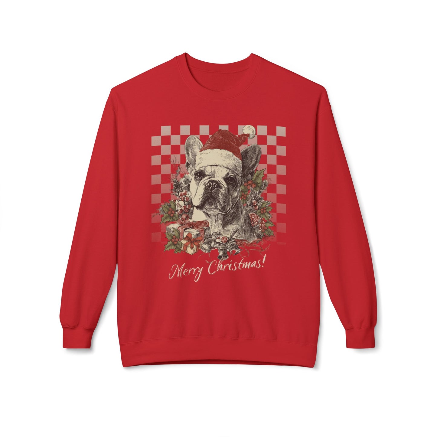 Frenchie Vintage Checkered Christmas Sweatshirt