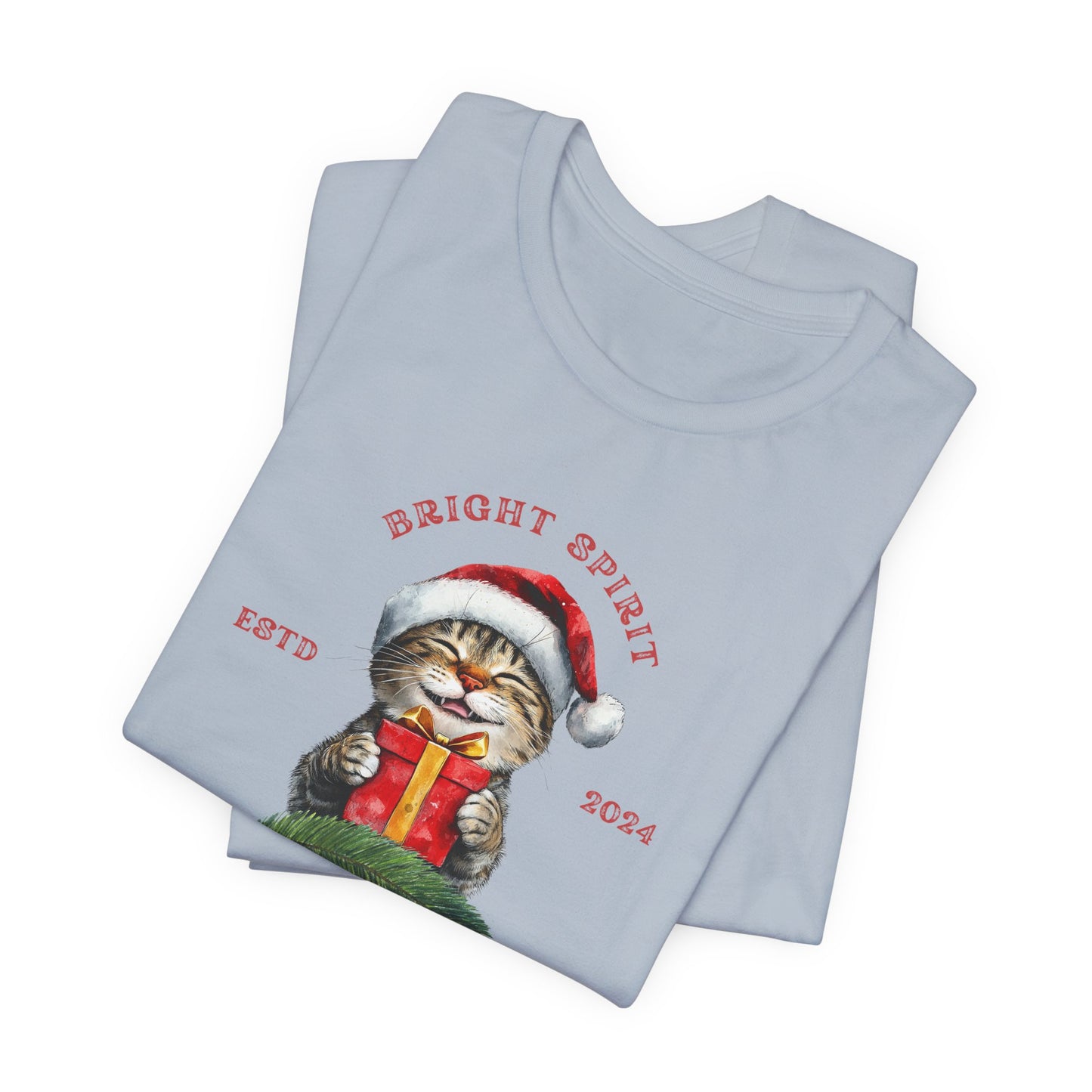 Happy Smiling Christmas Cat Unisex Holiday Jersey T-Shirt