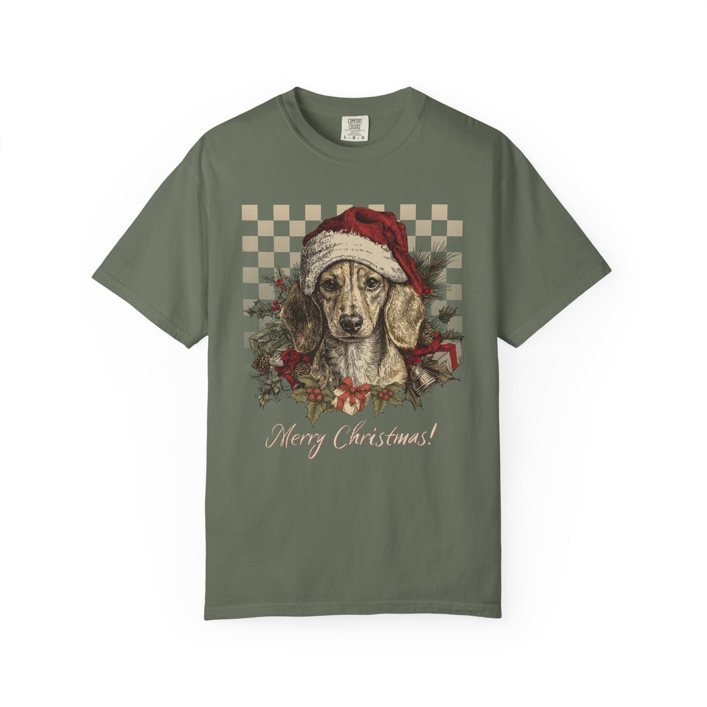 Dachshund Vintage Checkered Christmas Tee