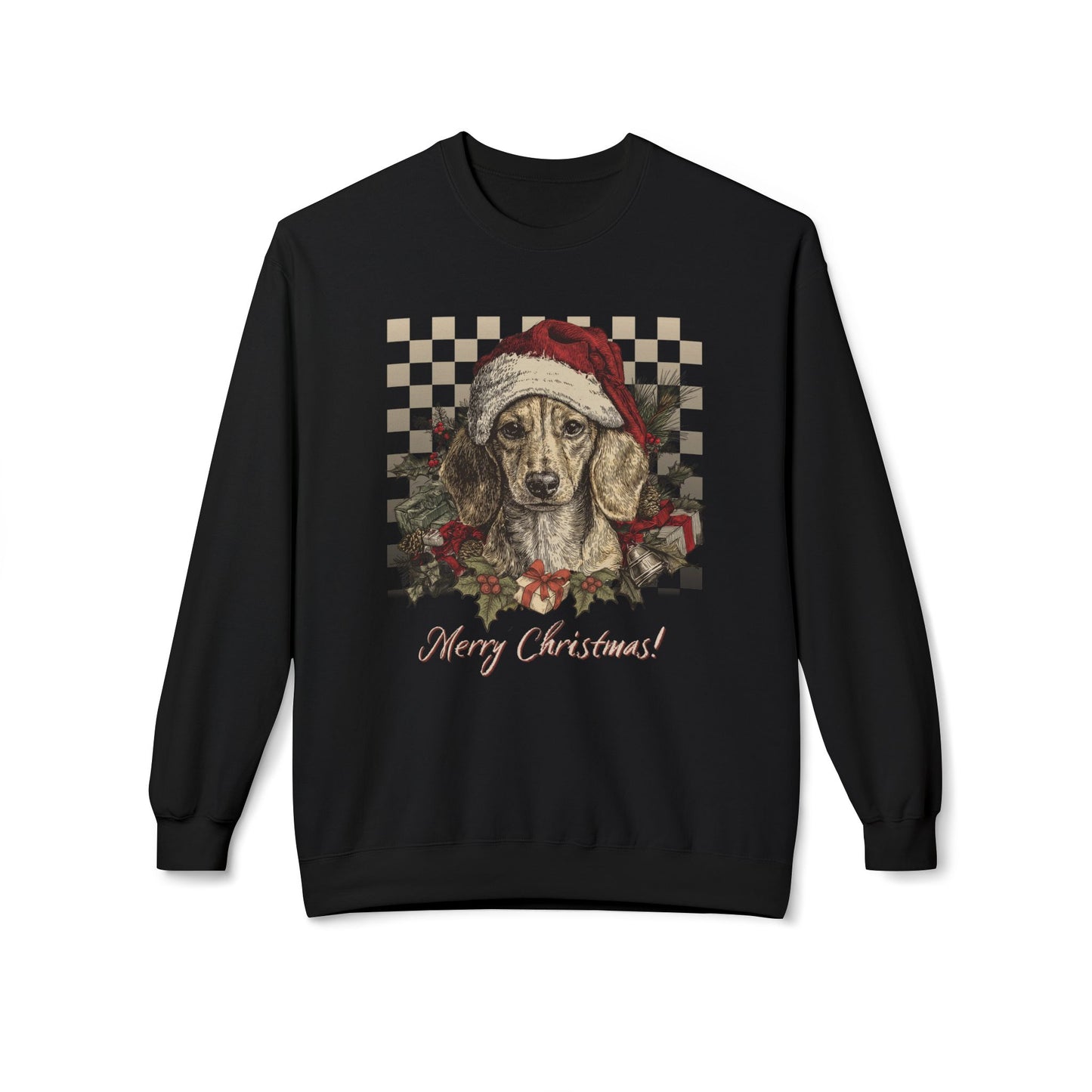 Dachshund Vintage Checkered Christmas Sweatshirt