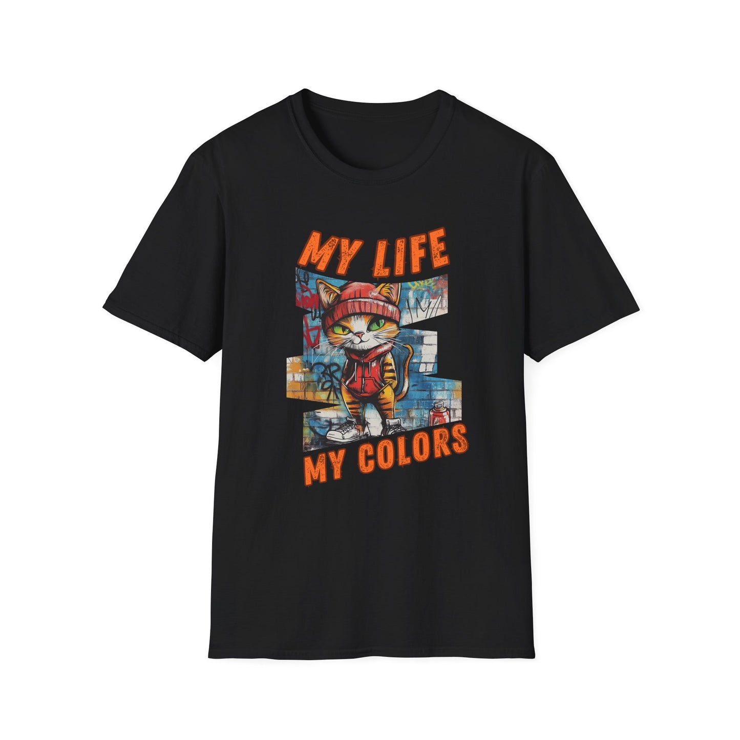 Graffiti Cat: My Life,My Colors - Unisex Softstyle T-Shirt