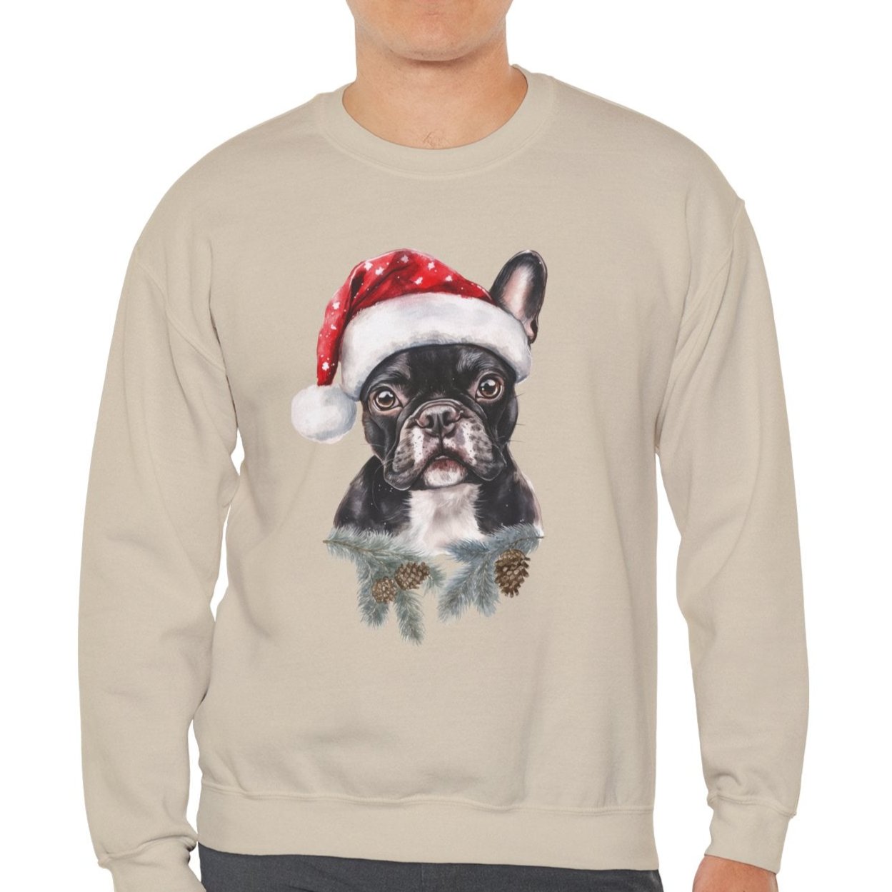 Festive Frenchie Bulldog Santa Long-Sleeve Sweater