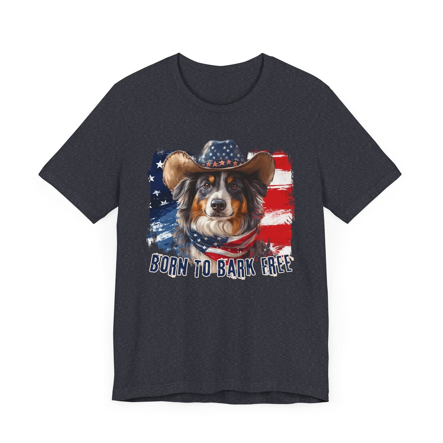 Australian Shepherd Patriotic T-Shirt "Born to Bark Free" - Dog-Themed Patriotic Design