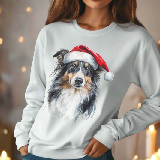 Festive Collie Santa Long-Sleeve Sweater