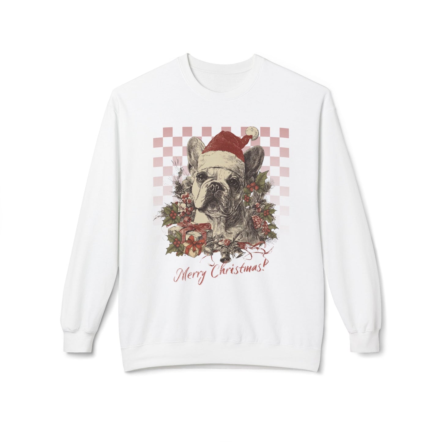 Frenchie Vintage Checkered Christmas Sweatshirt