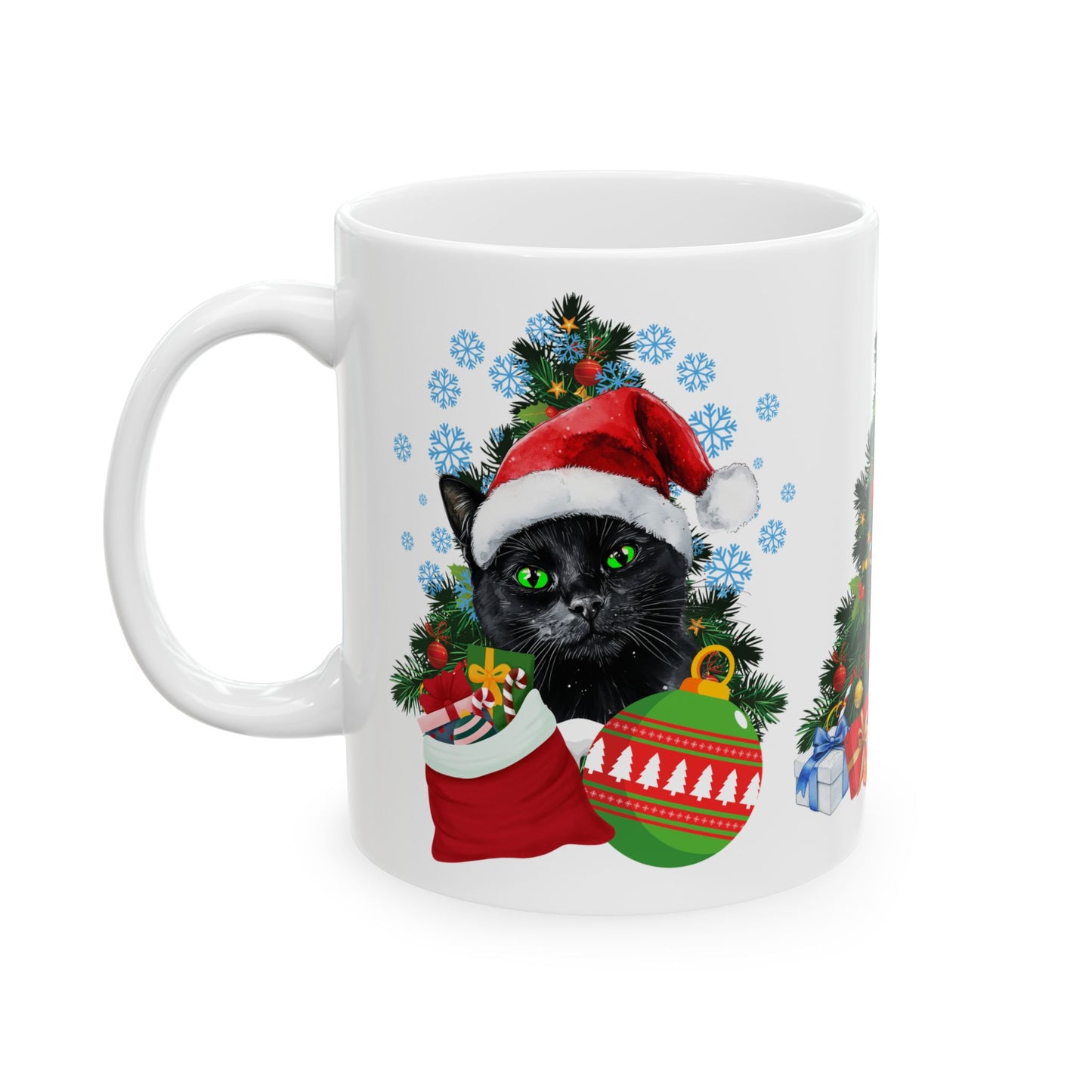 Black Cat Santa Christmas Mug  (11oz, 15oz)