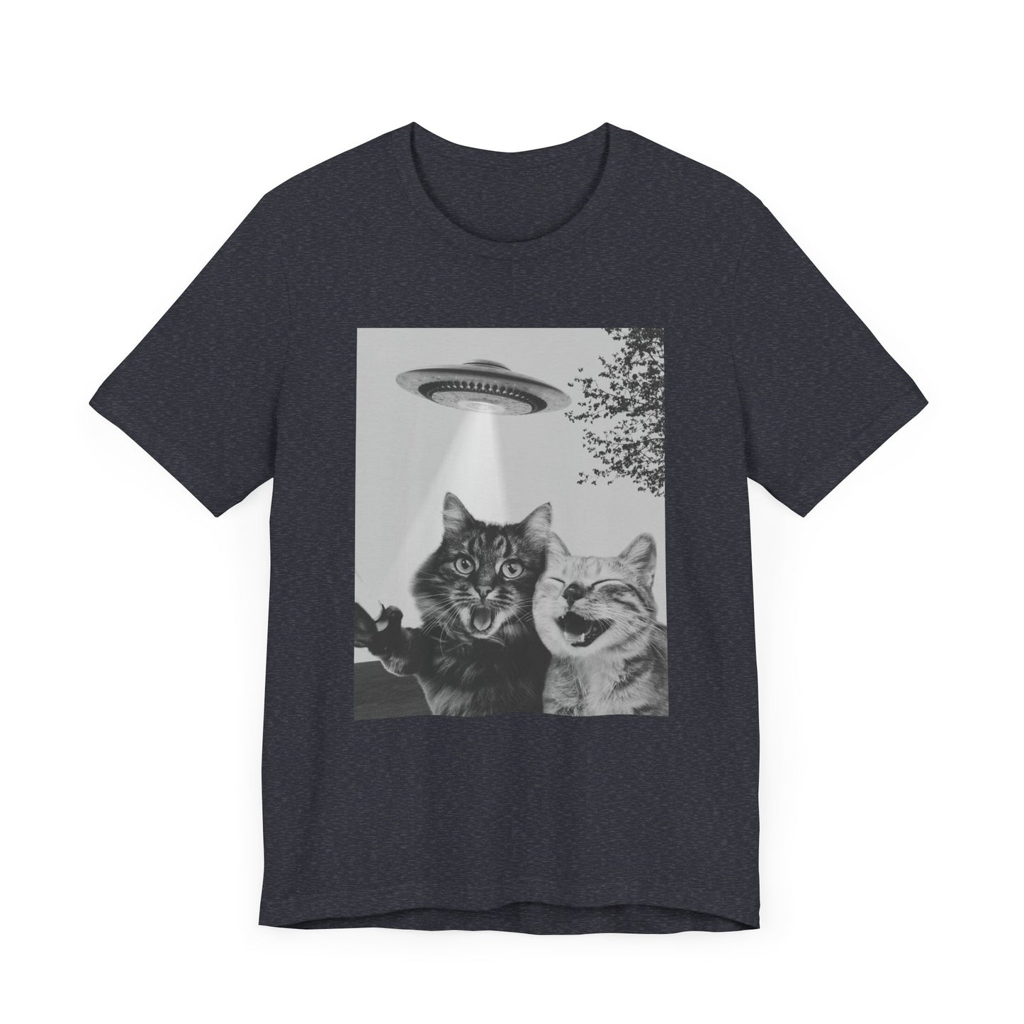 Funny Two Cats Alien UFO Selfie T-Shirt