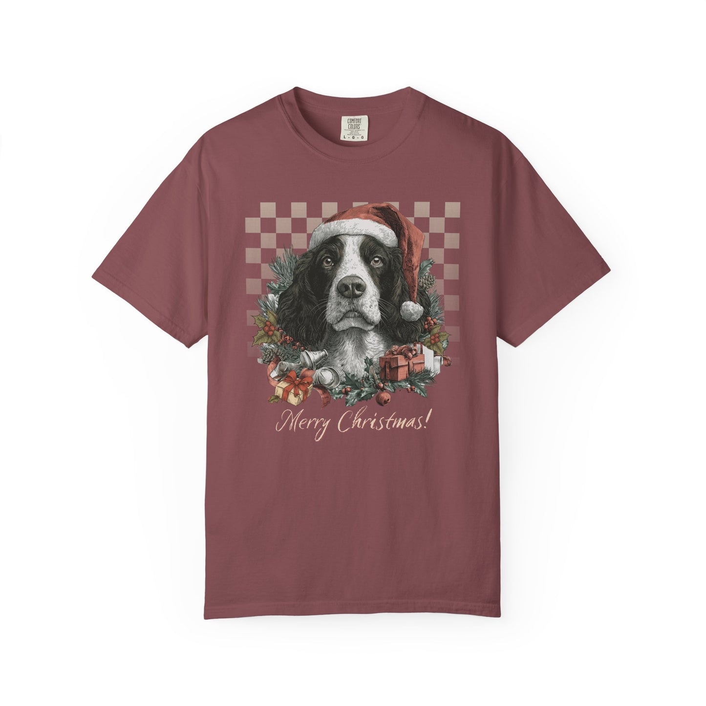 Springer Spaniel Vintage Checkered Christmas Tee