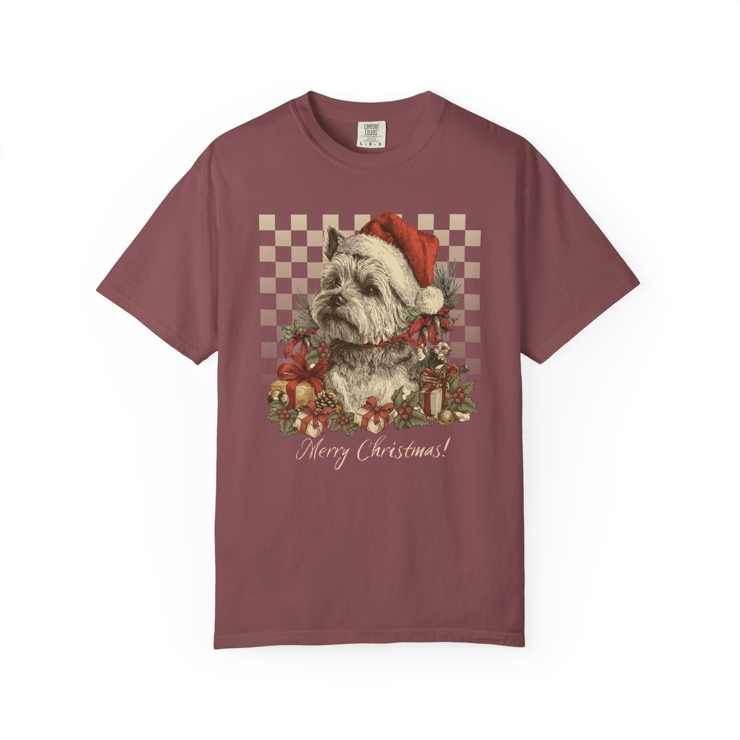 Yorkie Vintage Checkered Christmas Tee