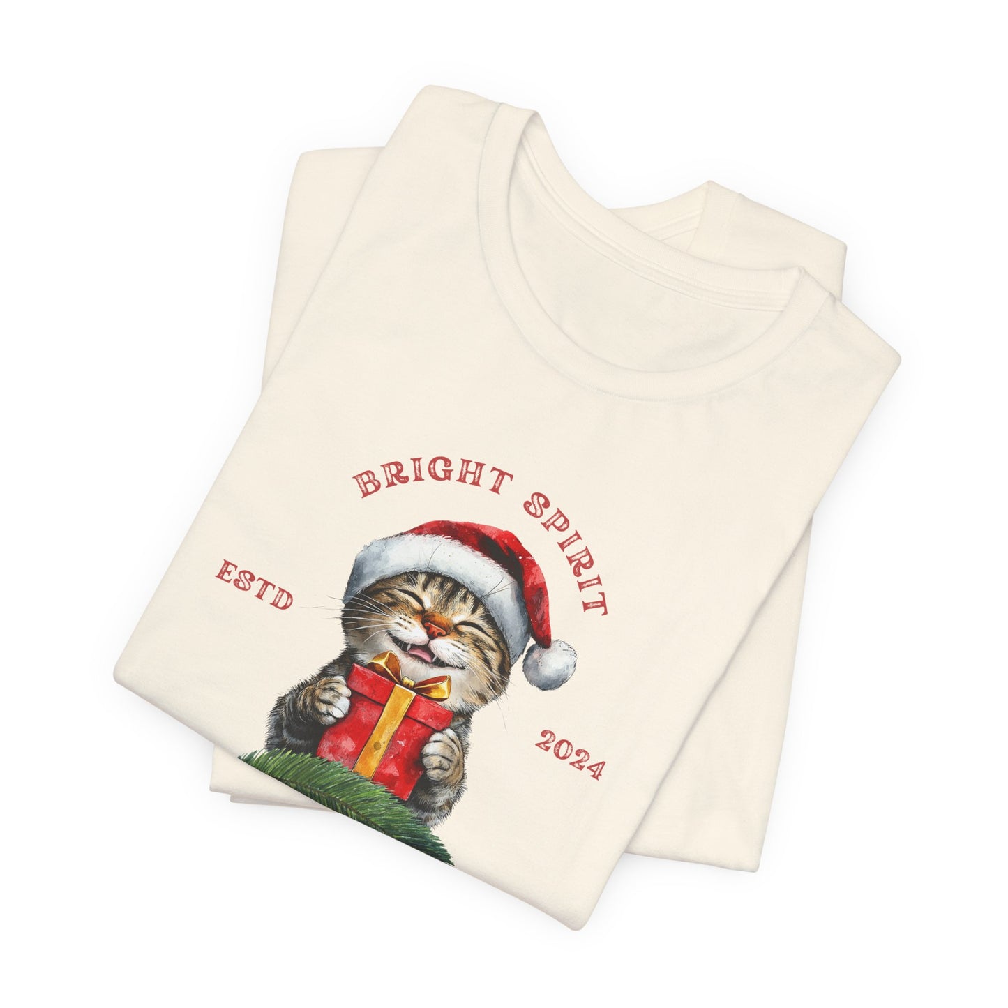 Happy Smiling Christmas Cat Unisex Holiday Jersey T-Shirt