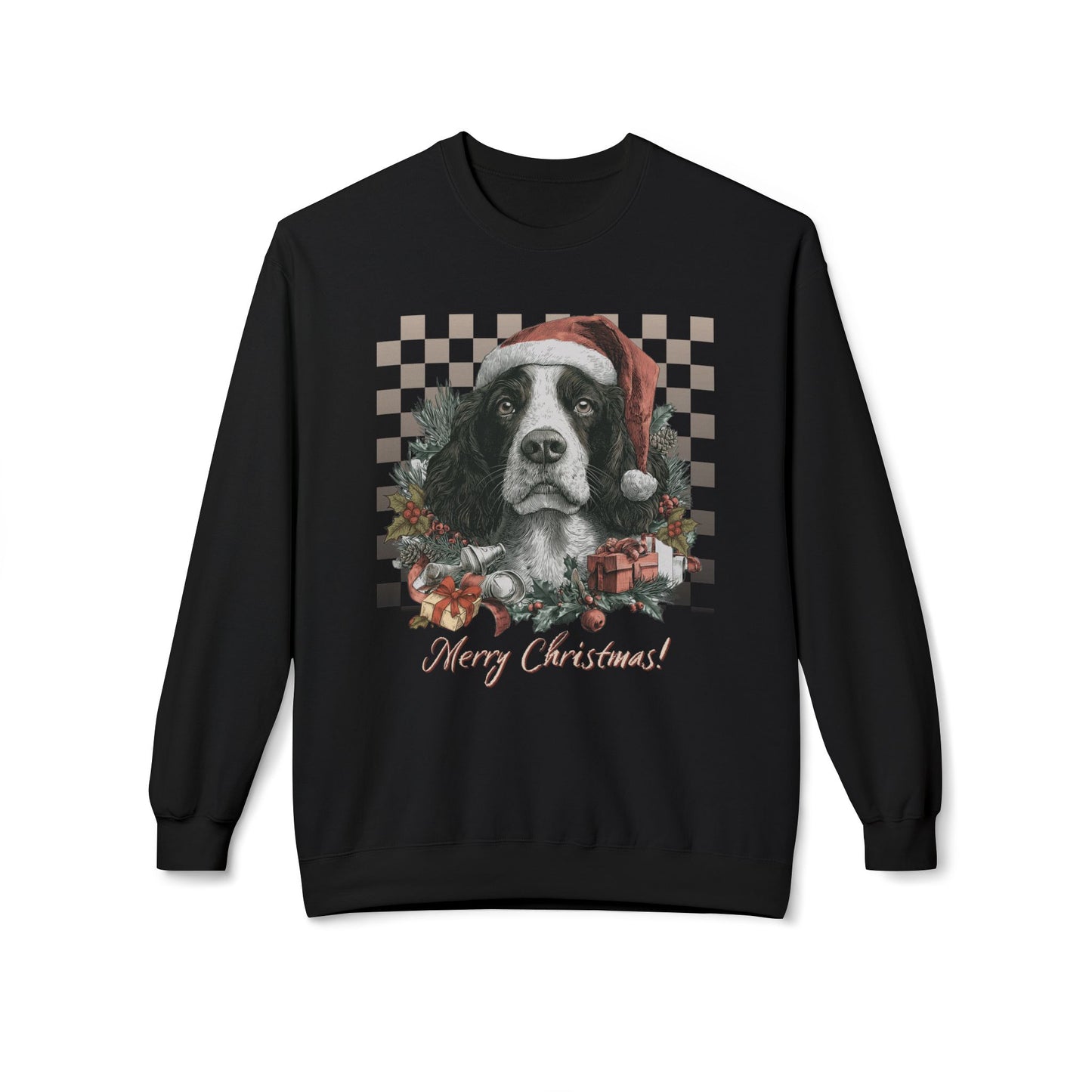 Springer Spaniel Vintage Checkered Christmas  Sweatshirt