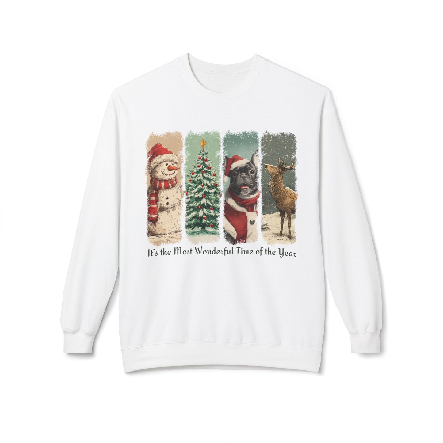Frenchie (dark) Santa – Vintage Brush Stroke Christmas Sweater