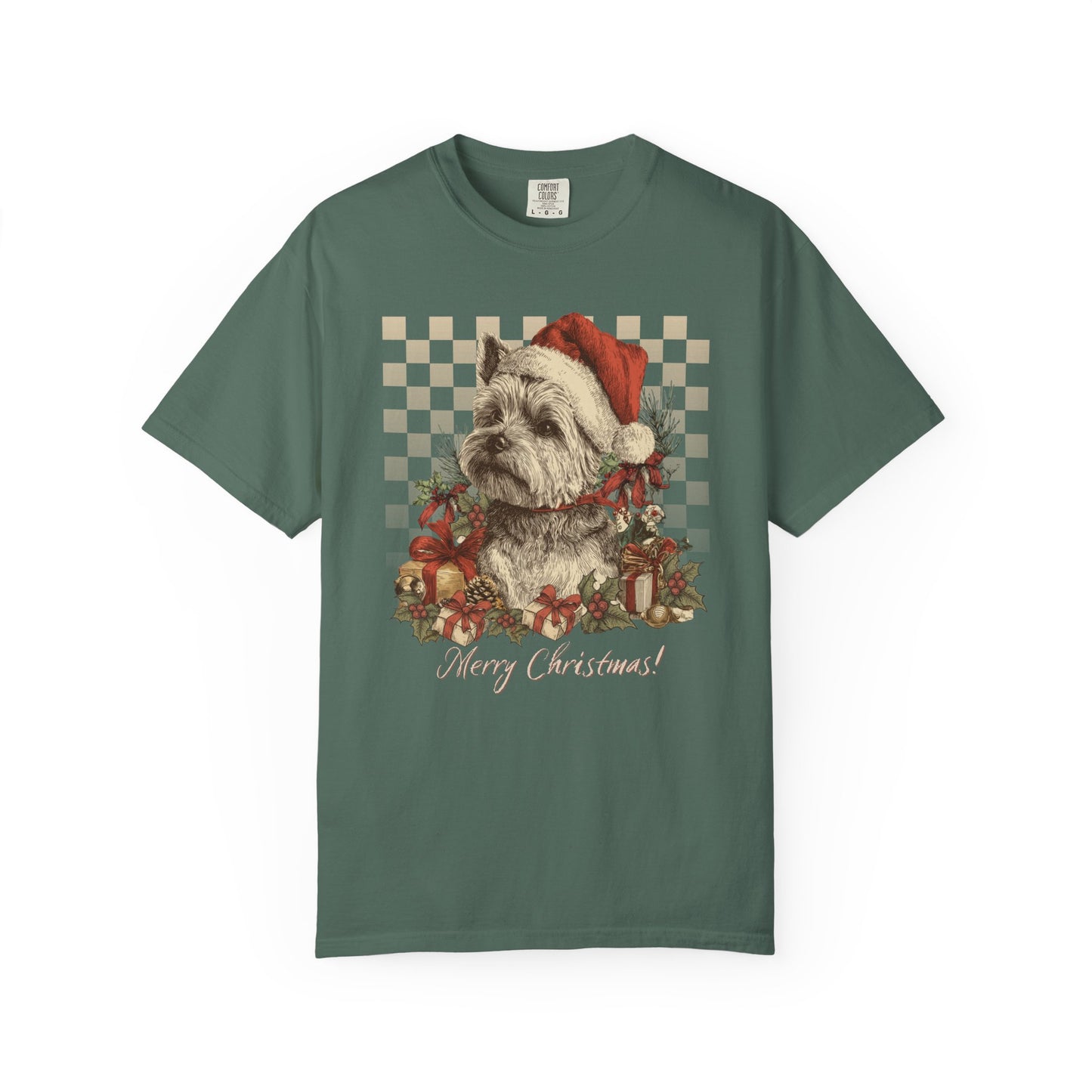 Yorkie Vintage Checkered Christmas Tee
