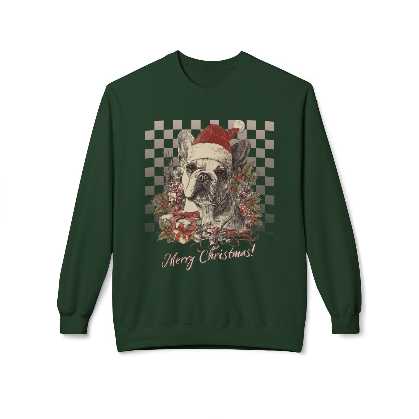 Frenchie Vintage Checkered Christmas Sweatshirt