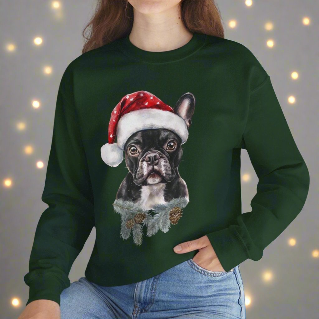 Festive Frenchie Bulldog Santa Long-Sleeve Sweater