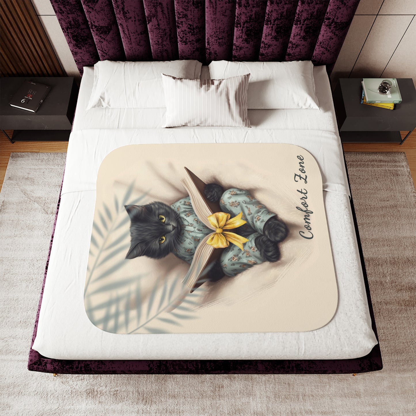 Comfort Zone – Black Cat Blanket | Personalized Sherpa Fleece Throw for Cat Lovers & Moms