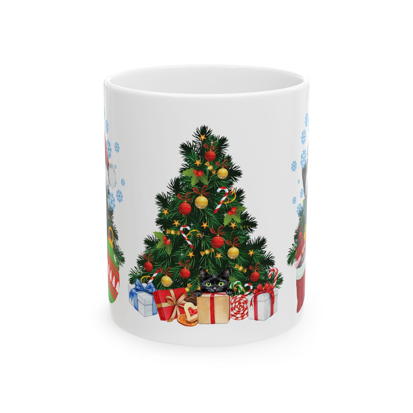 Black Cat Santa Christmas Mug  (11oz, 15oz)