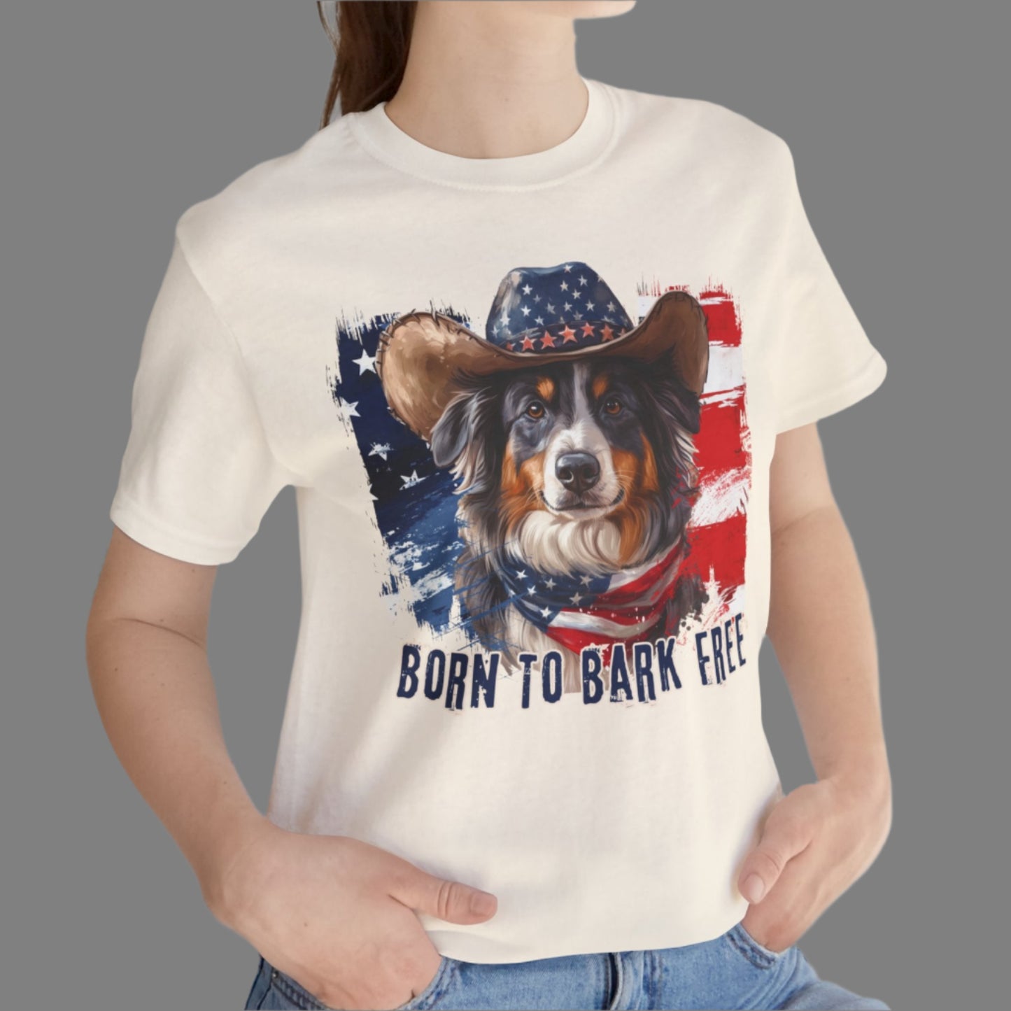 born to bark free australian shepherd patriotic t-shirt, 4th of july, independance day dog lover t-shirt 