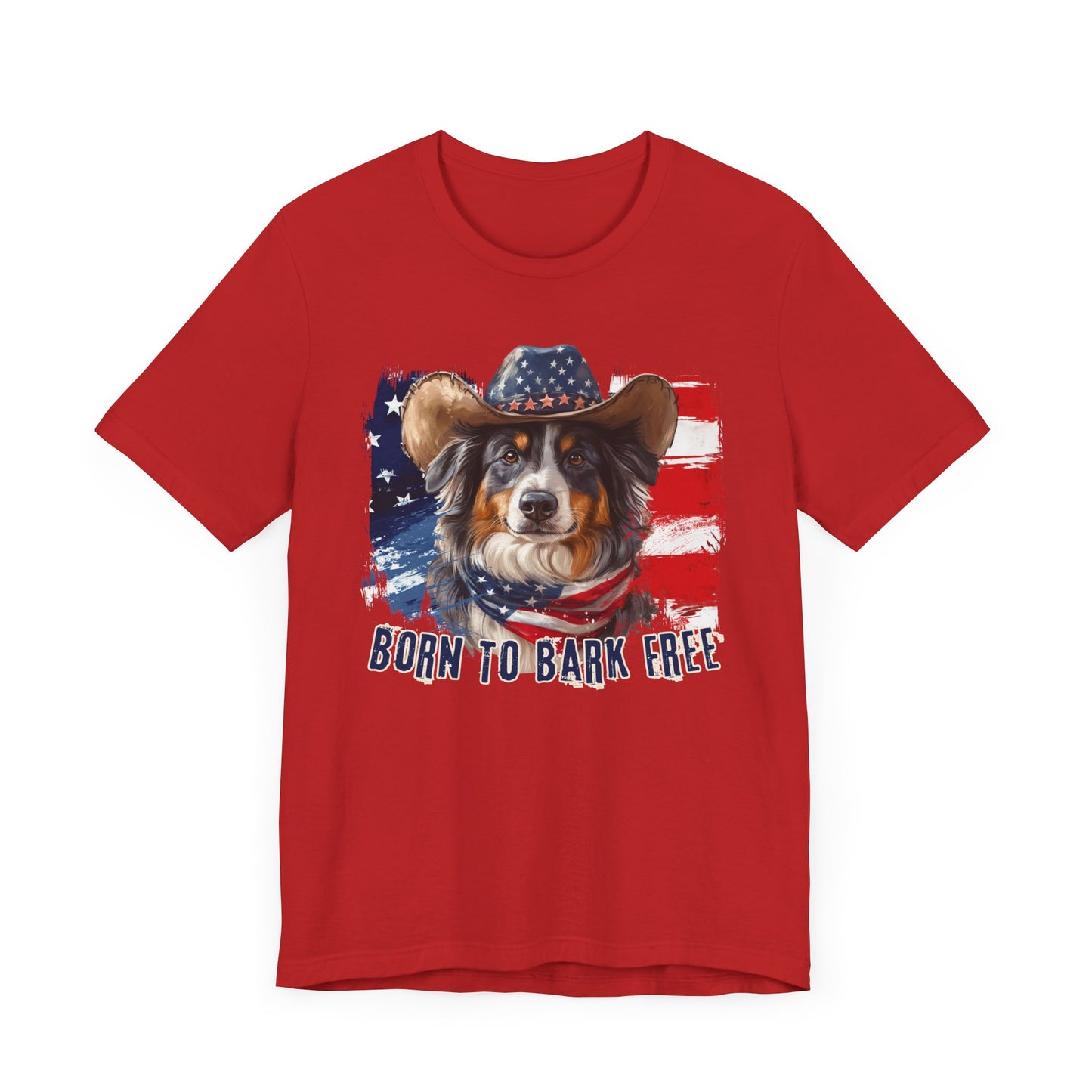 Australian Shepherd Patriotic T-Shirt "Born to Bark Free" - Dog-Themed Patriotic Design