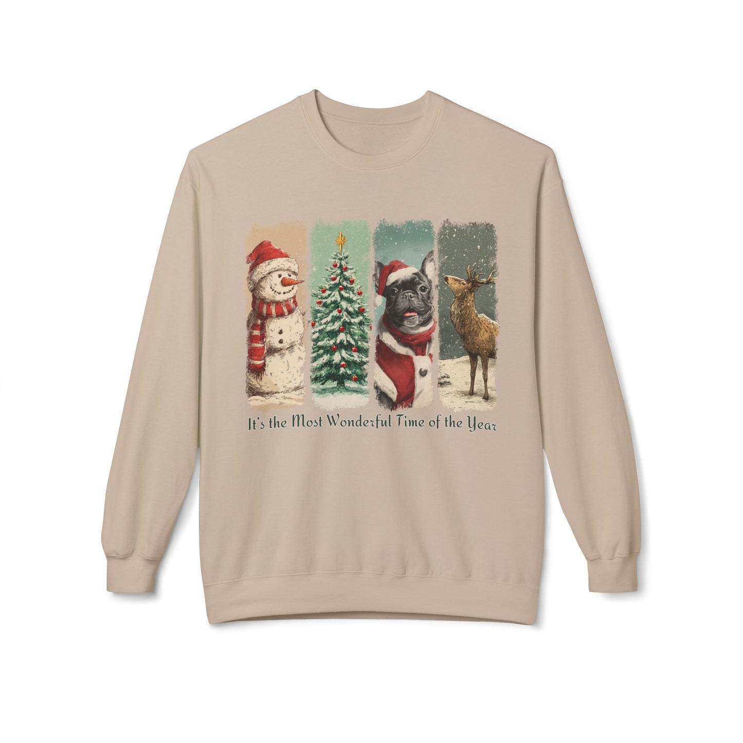 Frenchie (dark) Santa – Vintage Brush Stroke Christmas Sweater