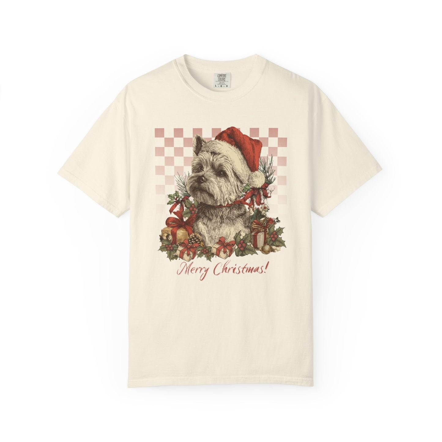 Yorkie Vintage Checkered Christmas Tee