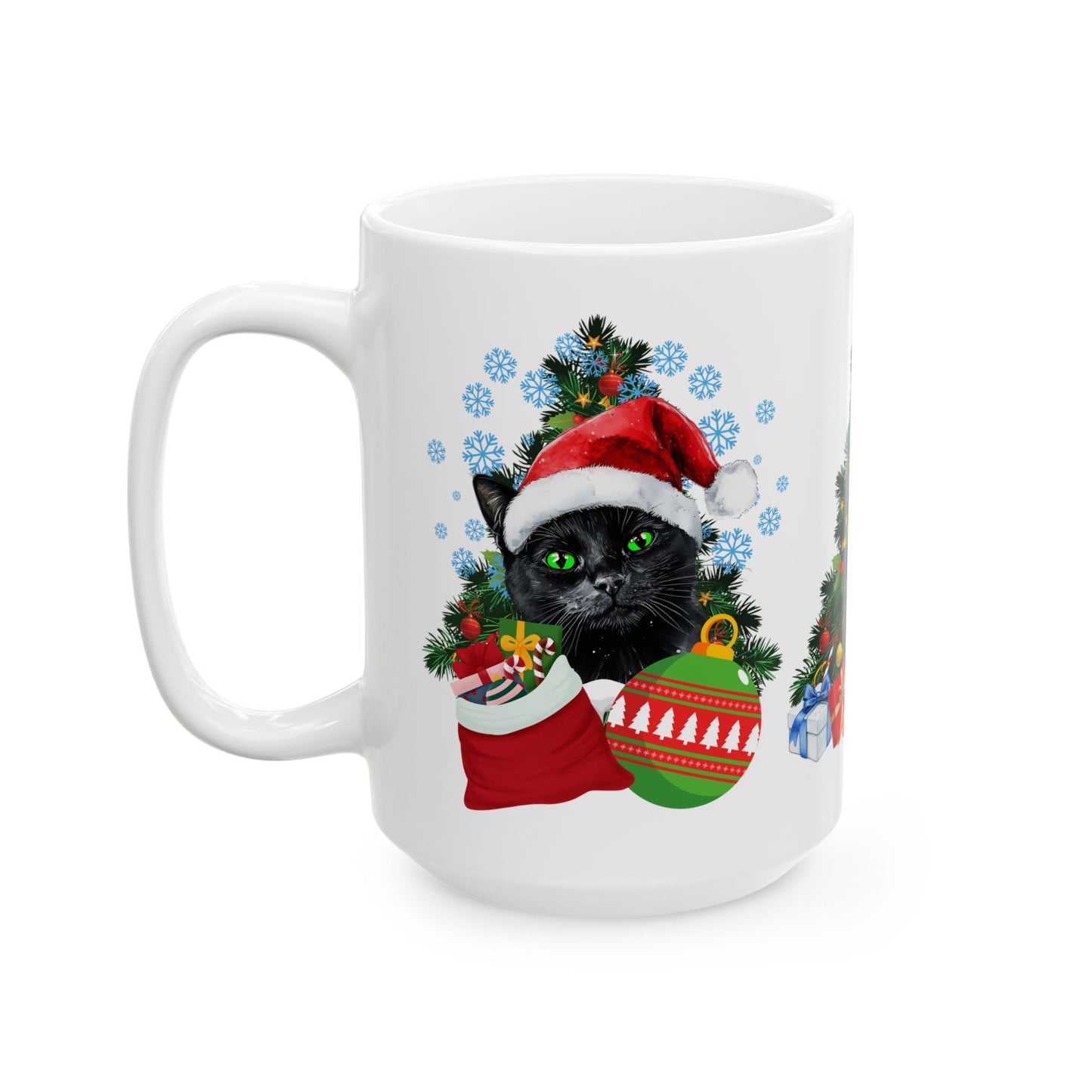 Black Cat Santa Christmas Mug  (11oz, 15oz)