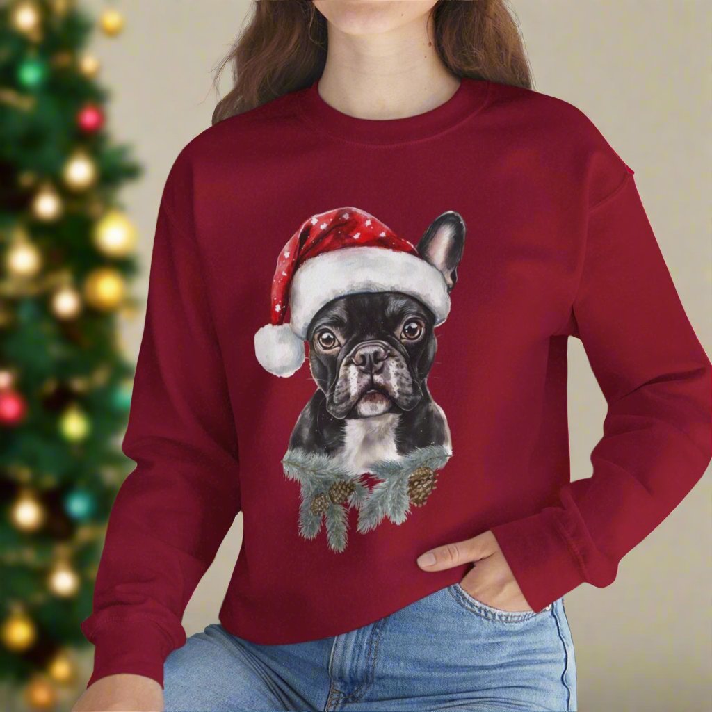 Festive Frenchie Bulldog Santa Long-Sleeve Sweater