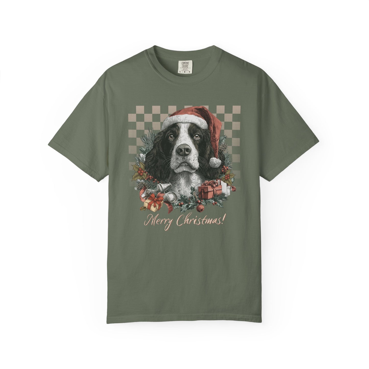 Springer Spaniel Vintage Checkered Christmas Tee