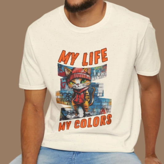 Graffiti Cat: My Life,My Colors - Unisex Softstyle T-Shirt