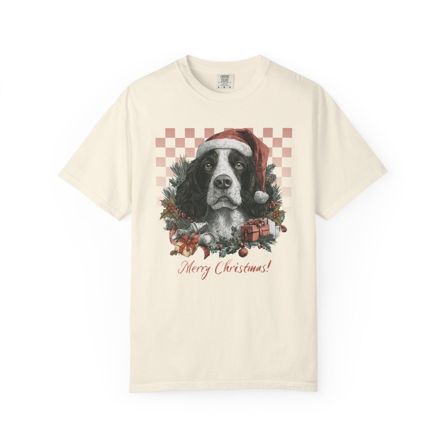 Springer Spaniel Vintage Checkered Christmas Tee