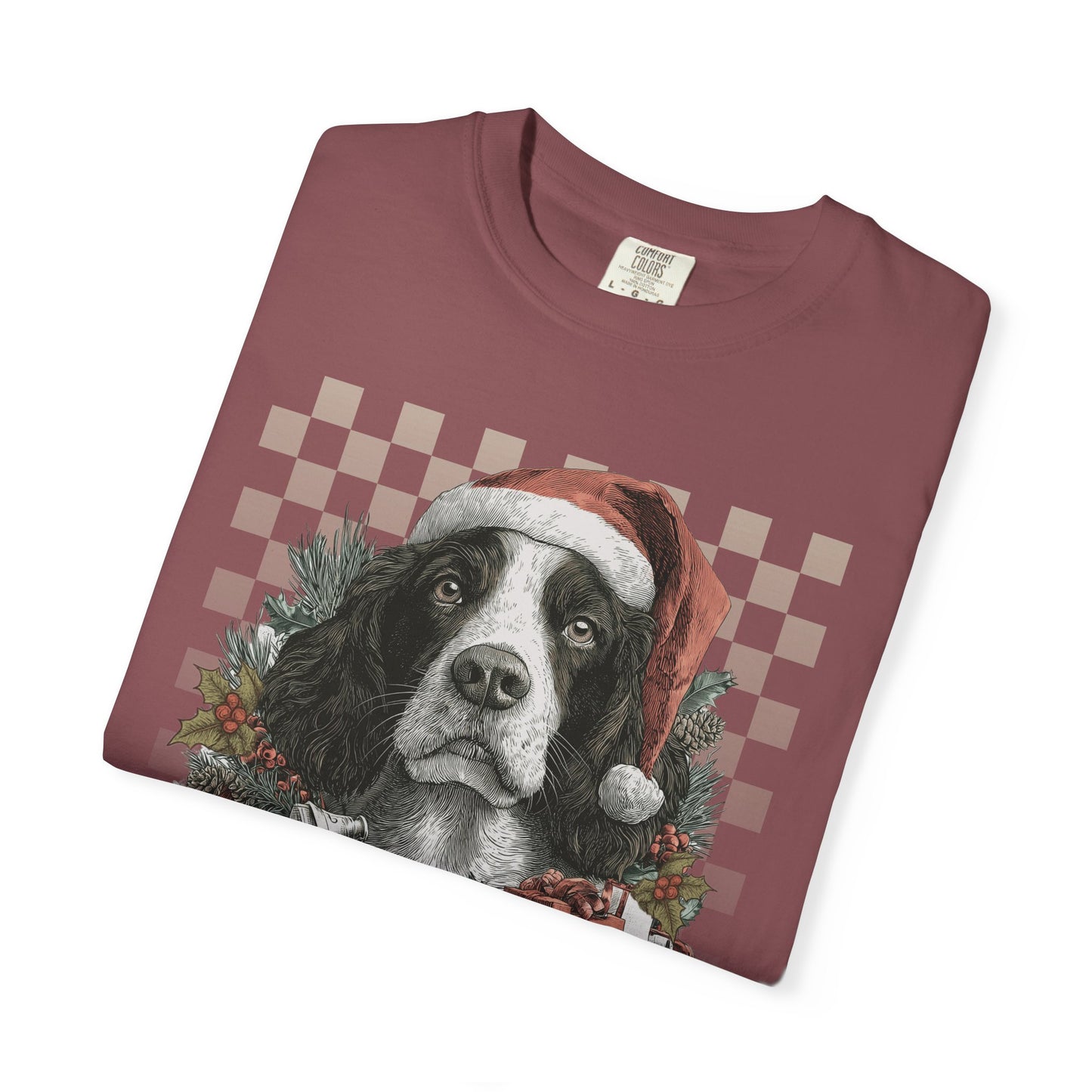Springer Spaniel Vintage Checkered Christmas Tee