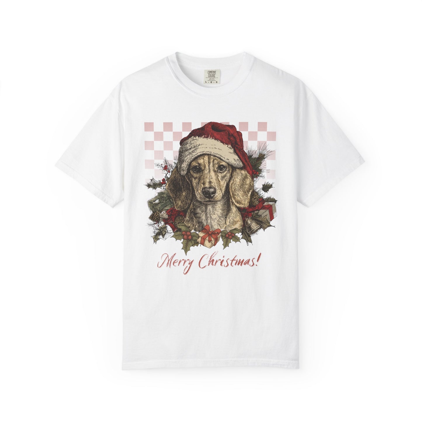Dachshund Vintage Checkered Christmas Tee