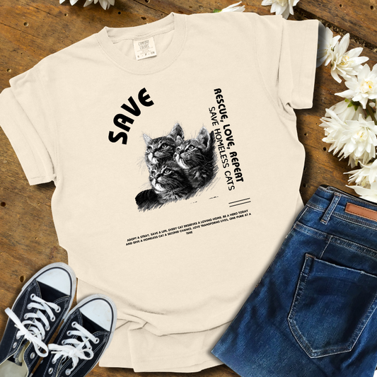 "Save Homeless Cats" Unisex Garment-Dyed T-shirt