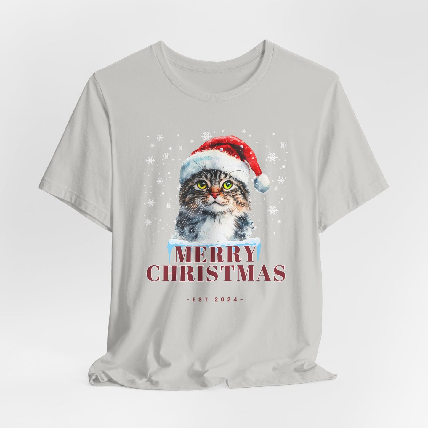 Cat in A Christmas Hat Unisex Holiday Jersey T-Shirt