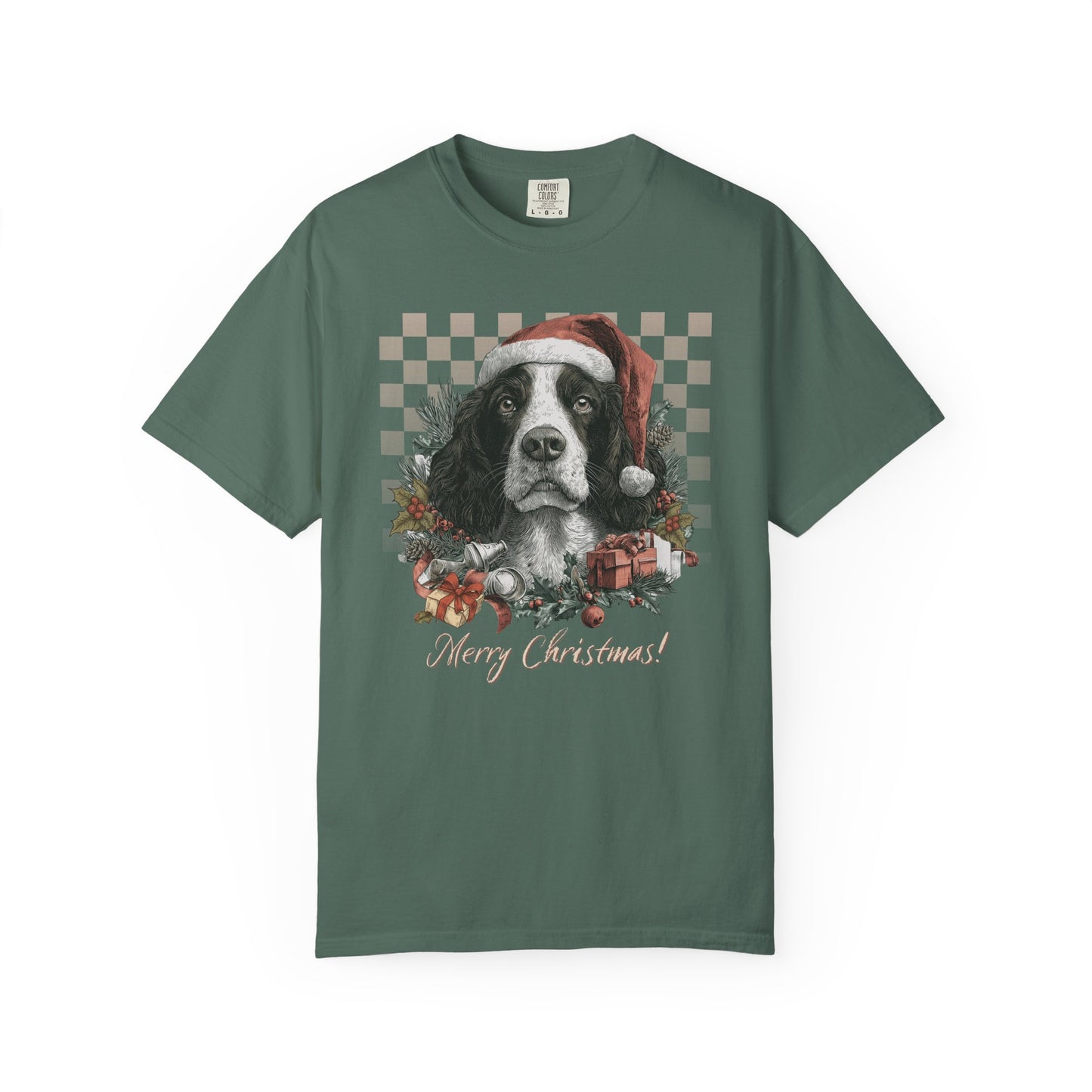 Springer Spaniel Vintage Checkered Christmas Tee